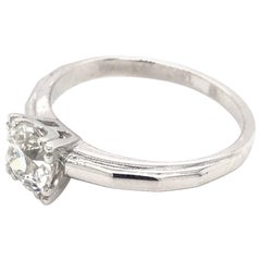 0.88 Old Mine Cut Diamond and Platinum Solitaire Style Ring