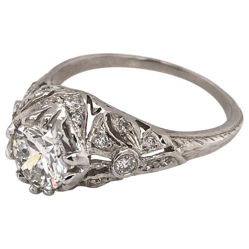 0.96 Carat Antique Style Platinum Diamond Ring