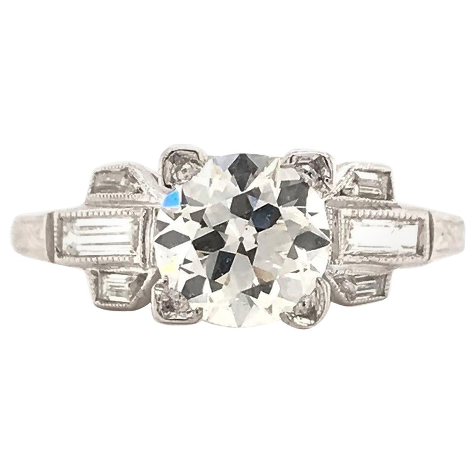 1.0 Carat Art Deco Diamond Platinum Ring For Sale