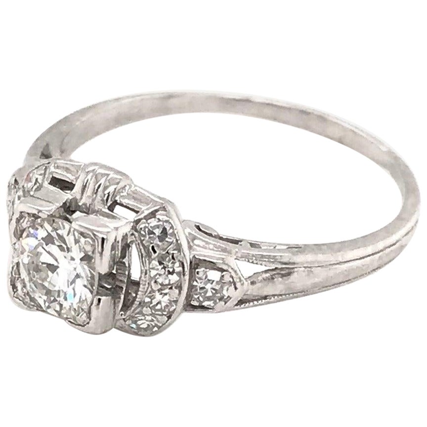 Antique 0.35 Carat Platinum Diamond Ring For Sale