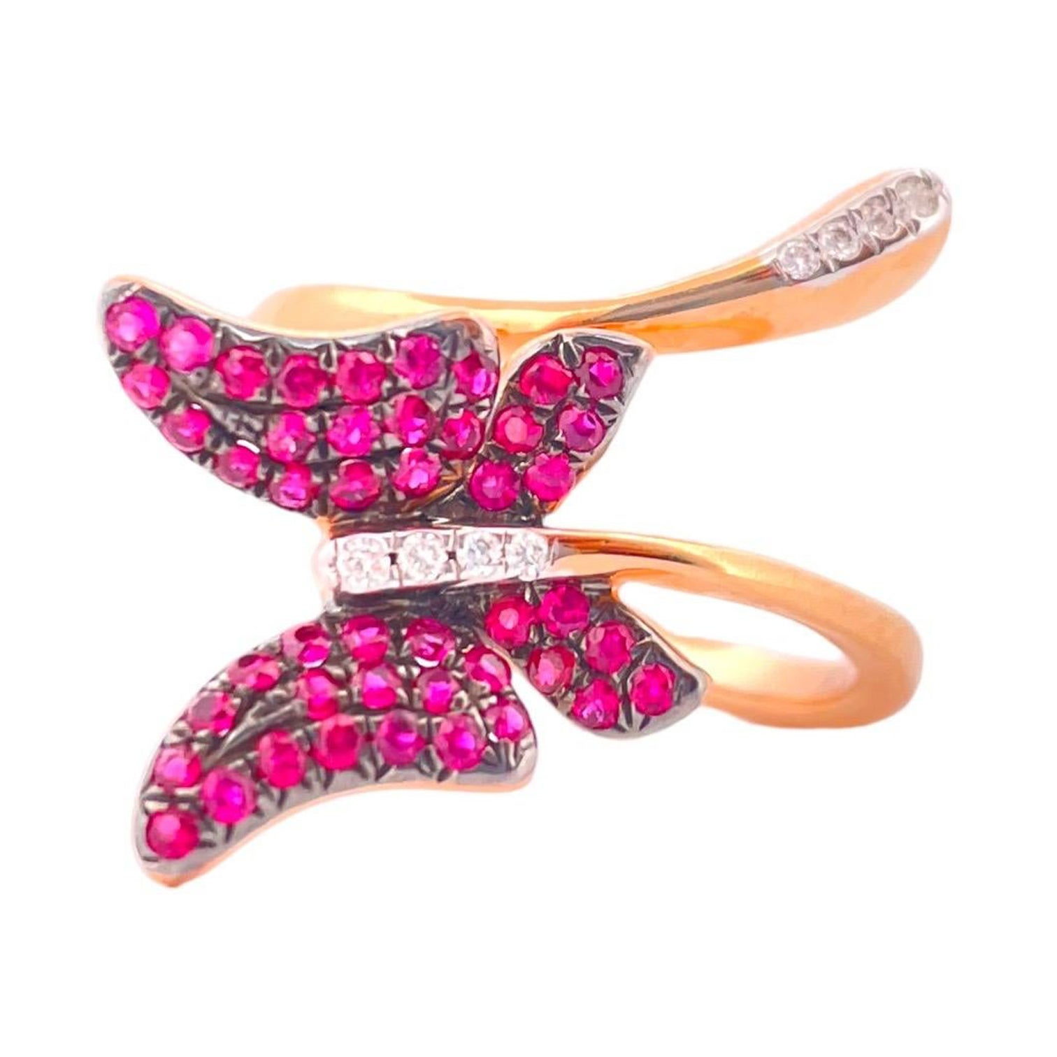 Ruby Butterfly Diamond Ring - 18K Rose Gold For Sale