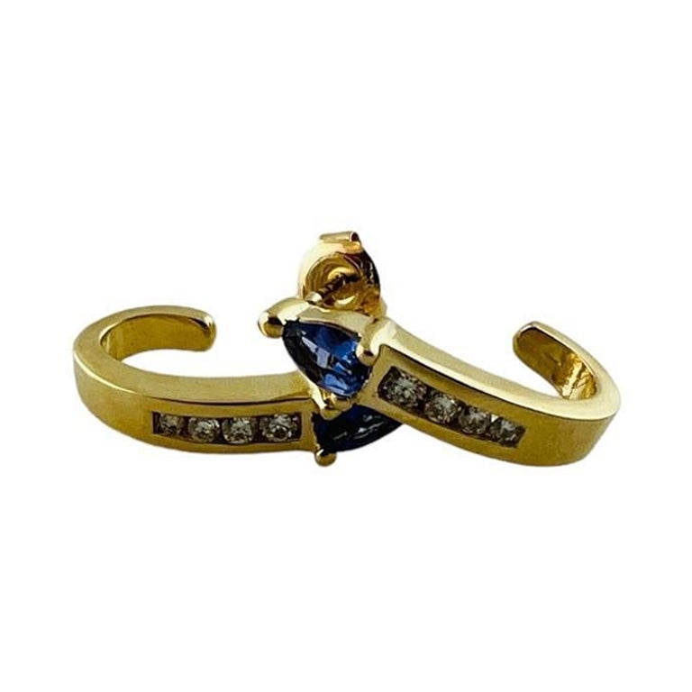 14K Yellow Gold Tanzanite and Diamond Half Hoop Earrings #15629 For Sale