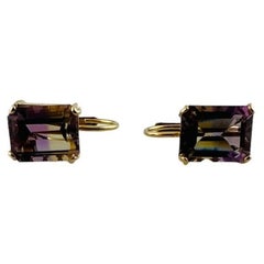 14K Yellow Gold Purple Ametrine Lever Back Earrings #15630