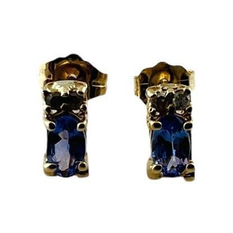 14K Yellow Gold Tanzanite and Diamond Stud Earrings #15628 For Sale