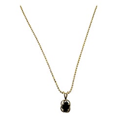 14K Yellow Gold Bead Chain Oval Natural Sapphire Pendant Necklace #15625