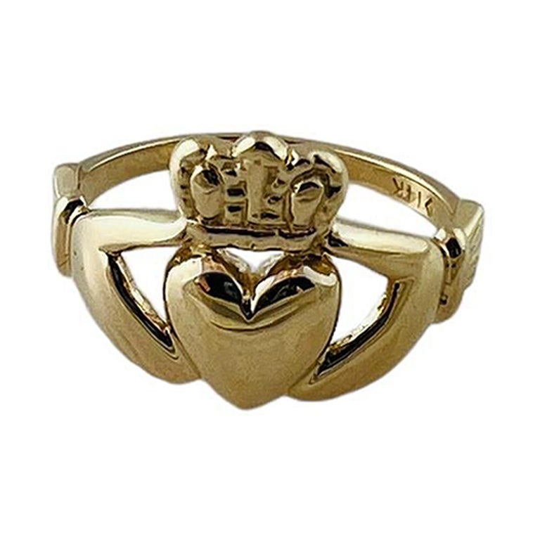 14K Yellow Gold Irish Claddagh Ring Size 6 #15618 For Sale