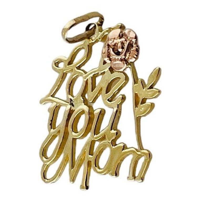 14K Yellow and Rose Gold "I Love You Mom" Charm Pendant #15615 For Sale