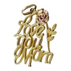 Pendentif breloque « I Love You Mom » en or jaune et rose 14 carats #15615
