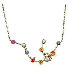 18k Yellow Gold Aquarius Constellation Necklace with Sapphires and Diamonds
