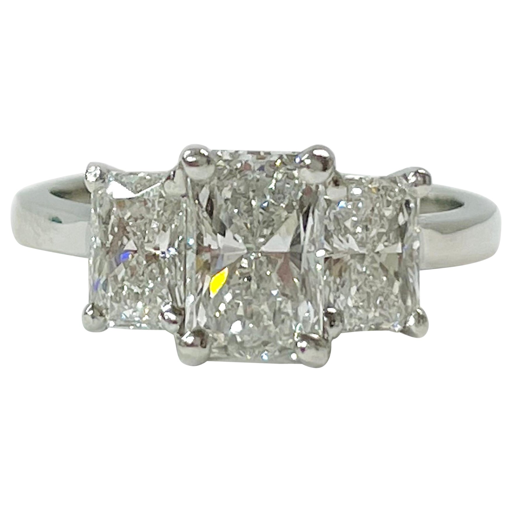 Platinum Three Diamond Ring, 1.92ctw For Sale