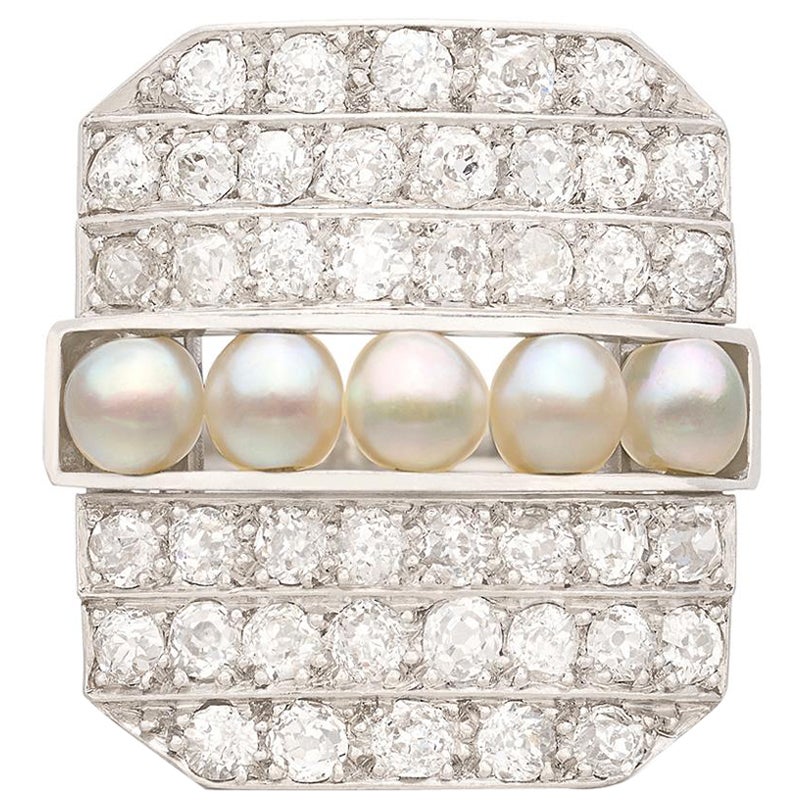 Antique Platinum Diamond & Pearl Ring For Sale