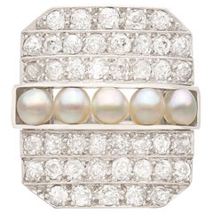 Antique Platinum Diamond & Pearl Ring