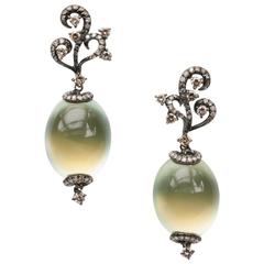 Arunashi Prehnite and Diamond 18 Karat Gold Earrings