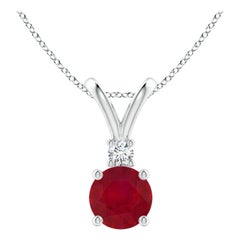 ANGARA Natural Round 1ct Ruby Solitaire Pendant with Diamond in 14K White Gold