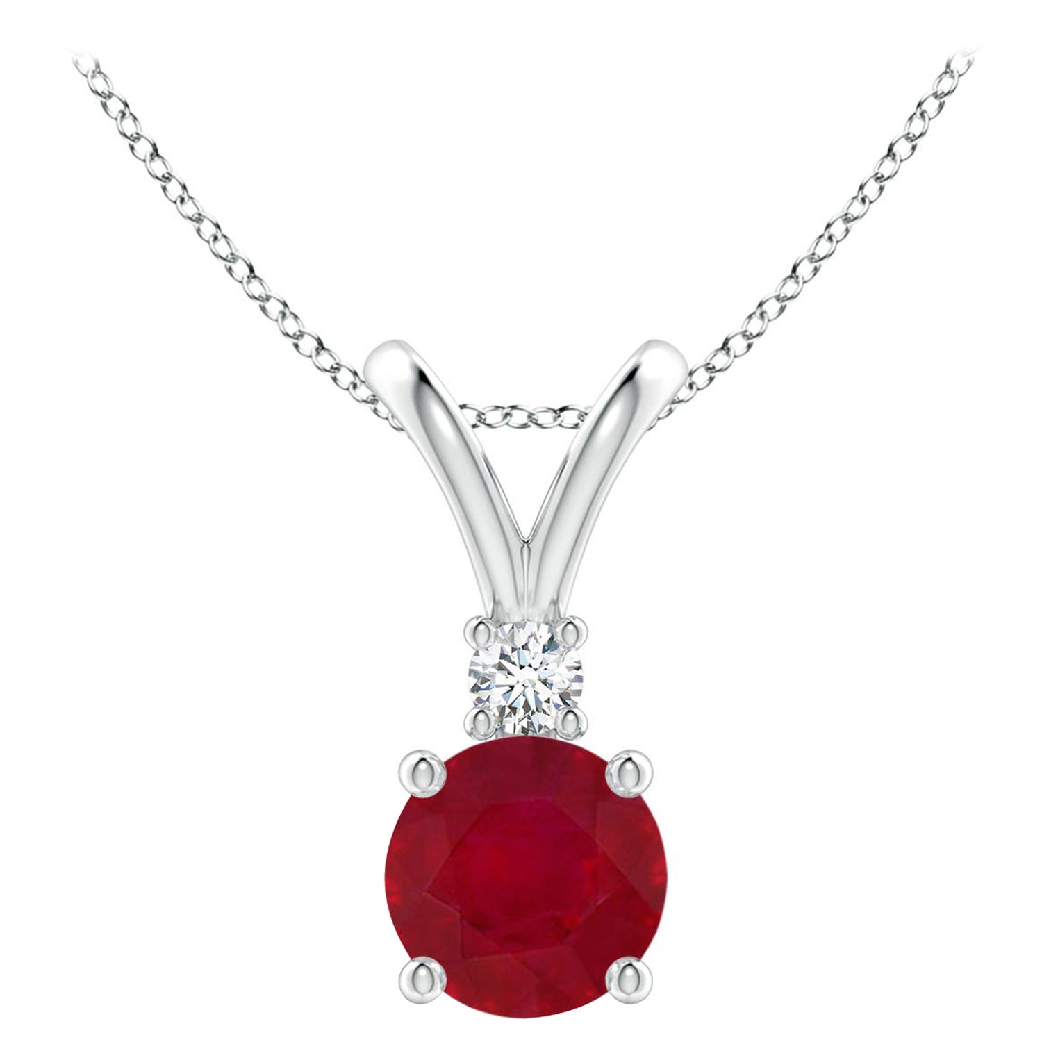 ANGARA Colgante solitario de rubí natural redondo de 1 ct con diamante en oro blanco de 14 quilates