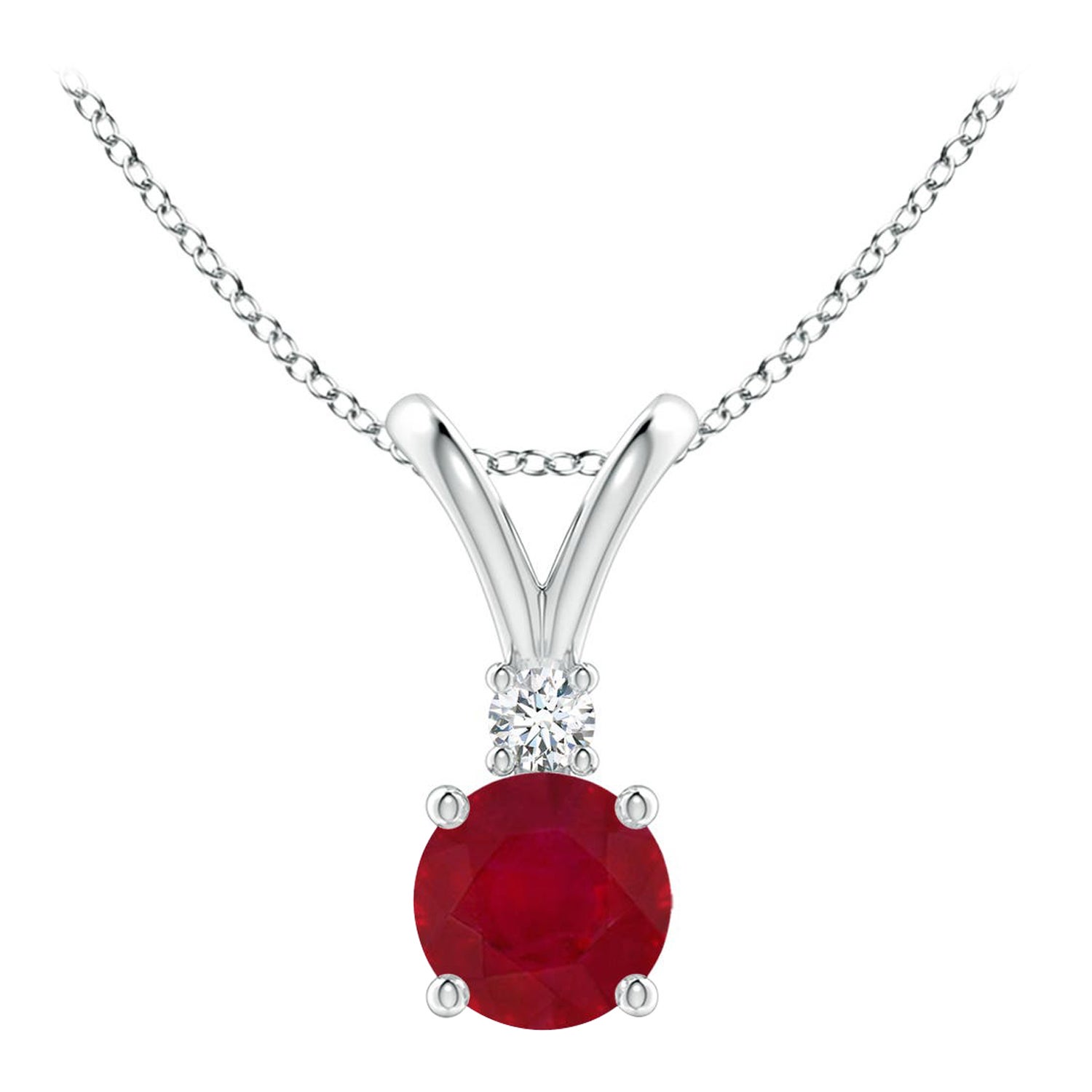 ANGARA Colgante solitario de rubí natural redondo de 0.60 ct con diamante en platino en venta