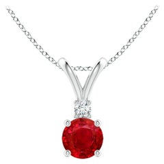 ANGARA Natural Round 0.60ct Ruby Solitaire Pendant with Diamond in 14KWhite Gold
