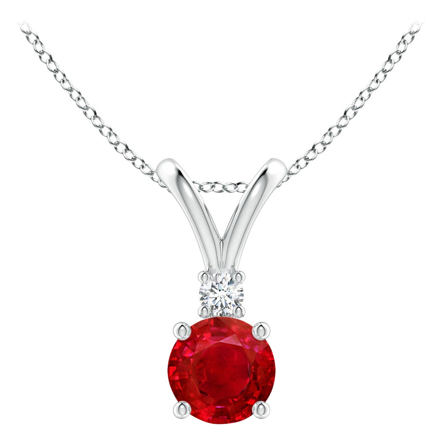 ANGARA Colgante solitario de rubí natural redondo de 0,60 ct con diamante en oro blanco de 14 quilates en venta