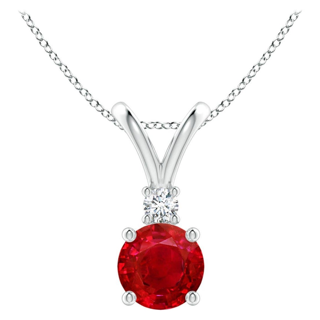 ANGARA Natural Round 1ct Ruby Solitaire Pendant with Diamond in 14K White Gold For Sale
