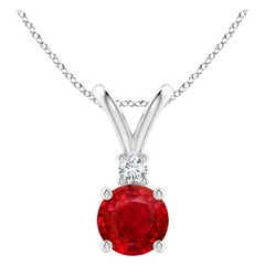ANGARA Natural Round 1ct Ruby Solitaire Pendant with Diamond in 14K White Gold
