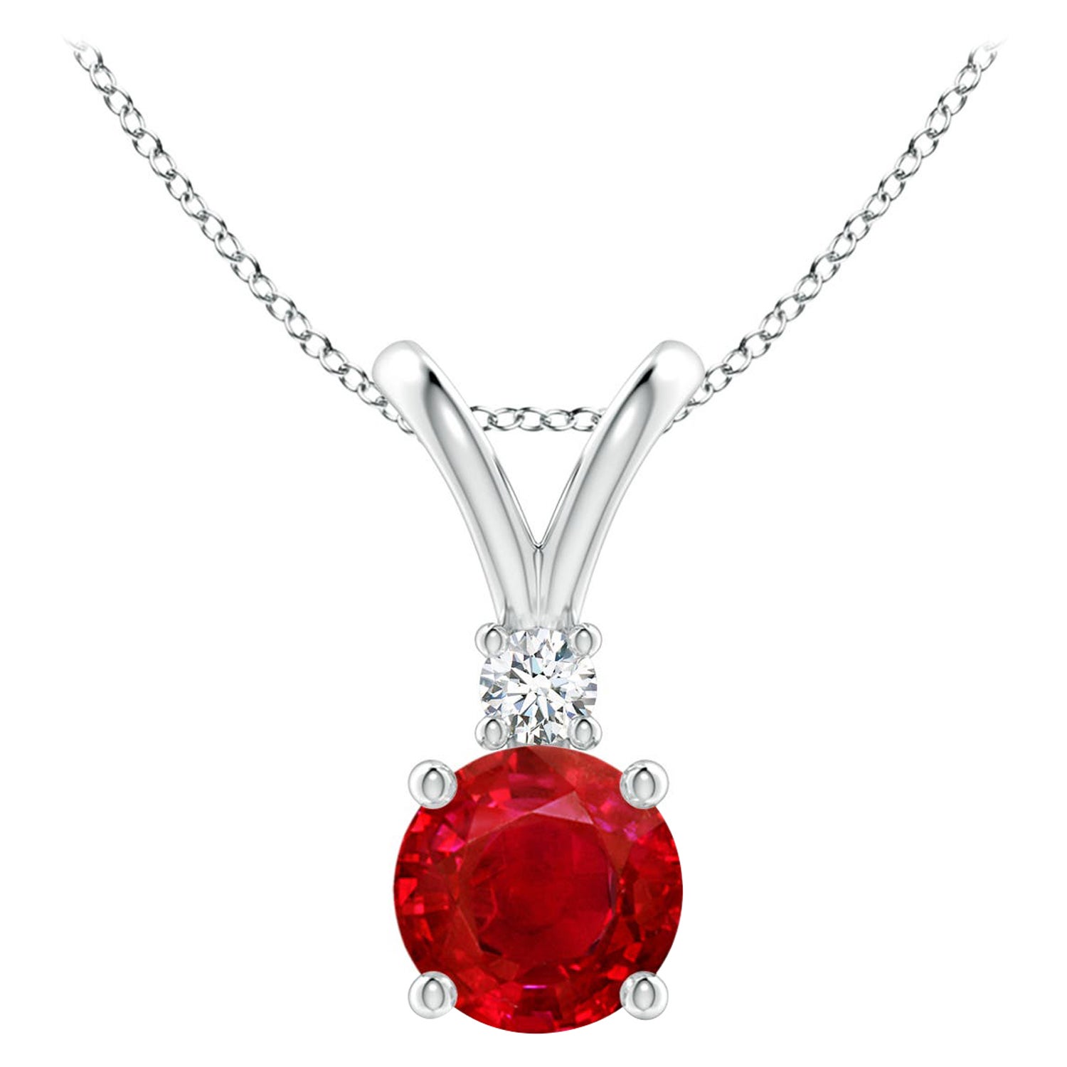 ANGARA Colgante solitario de rubí natural redondo de 1 ct con diamante en oro blanco de 14 quilates