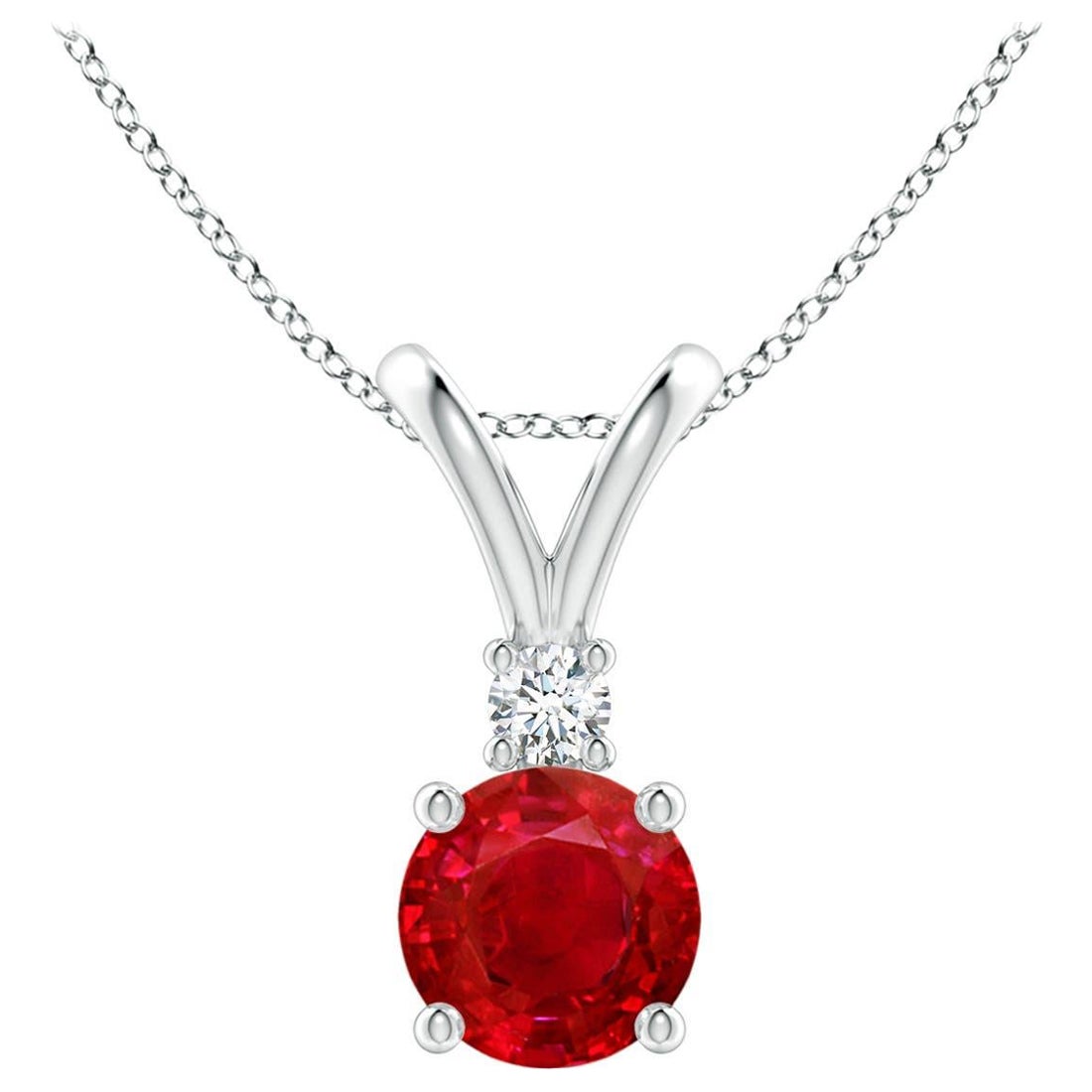 ANGARA Natural Round 1ct Ruby Solitaire Pendant with Diamond in Platinum