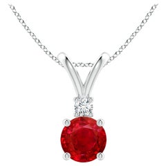 ANGARA Natural Round 1ct Ruby Solitaire Pendant with Diamond in Platinum