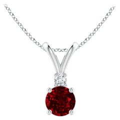 ANGARA Natural Round 0.60ct Ruby Solitaire Pendant with Diamond in White Gold