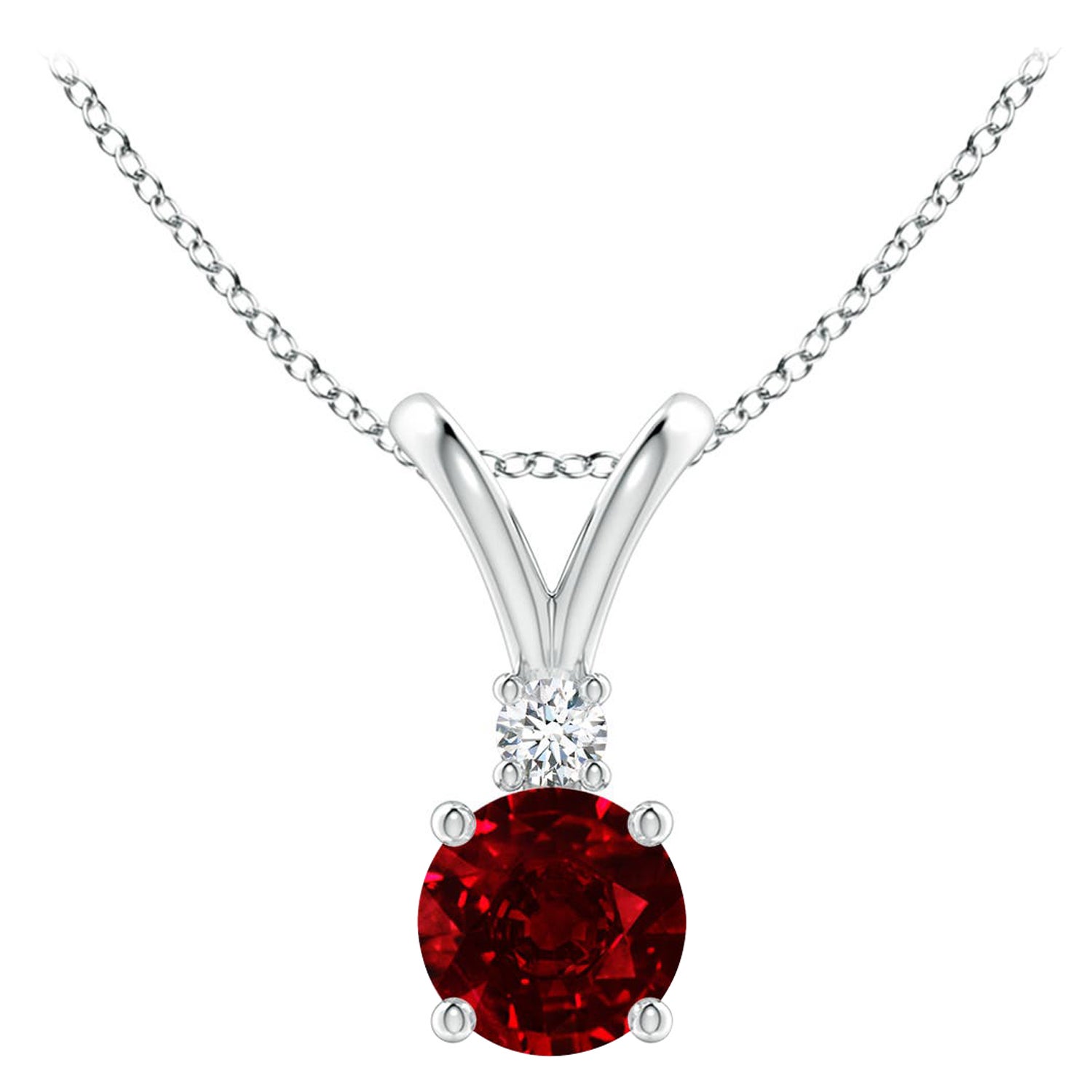 ANGARA Colgante solitario de rubí natural redondo de 0,60 ct con diamante en oro blanco