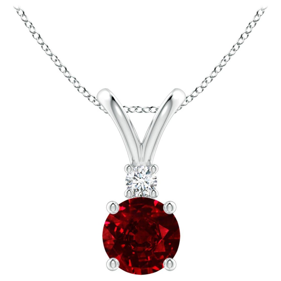 ANGARA Natural Round 1ct Ruby Solitaire Diamond Pendant in 14K White Gold For Sale