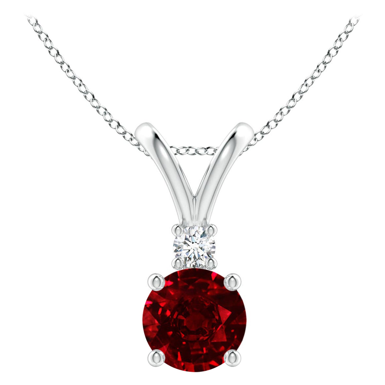 ANGARA Colgante de diamante solitario de rubí redondo natural de 1 ct en oro blanco de 14 quilates