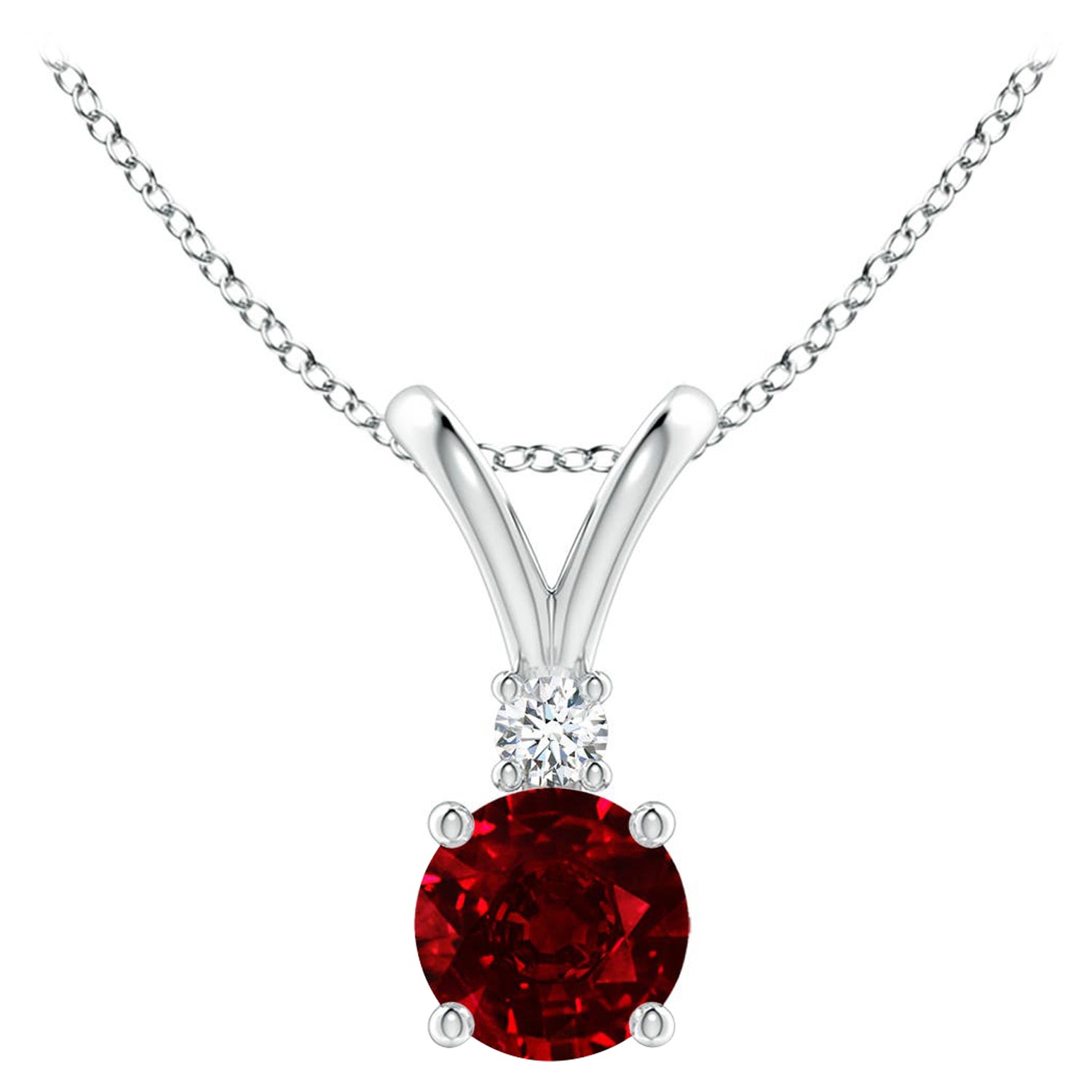 ANGARA Colgante solitario de rubí natural redondo de 0,60 ct con diamante en platino