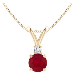 ANGARA Pendentif solitaire en or jaune avec rubis rond naturel de 0,60 carat et diamants