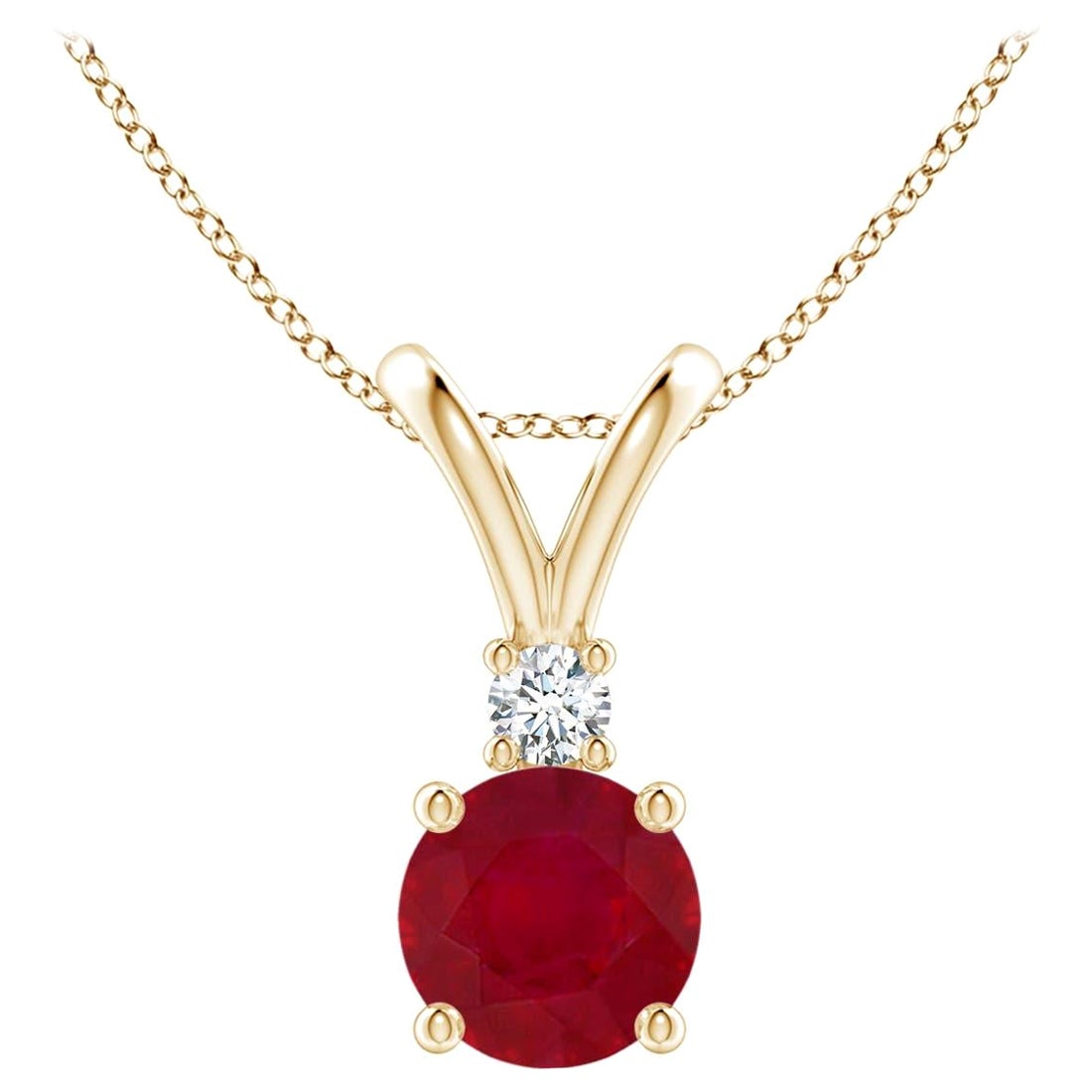 ANGARA Natural Round 1.00ct Ruby Solitaire Pendant with Diamond in Yellow Gold For Sale