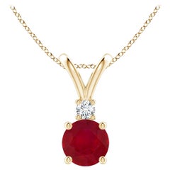ANGARA Natural Round 1.00ct Ruby Solitaire Pendant with Diamond in Yellow Gold
