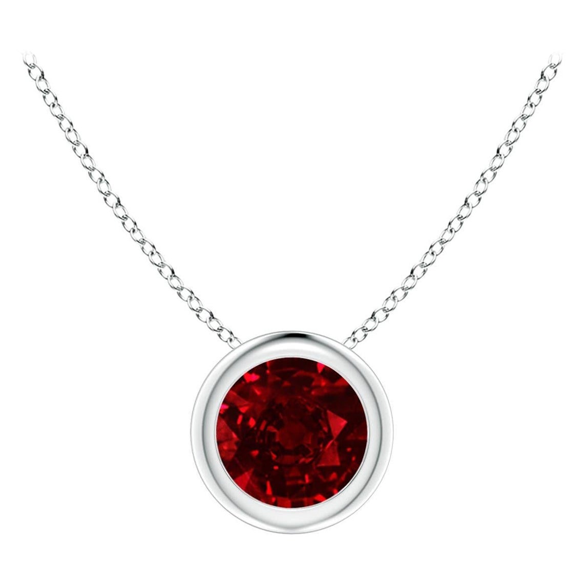 Natural Round Ruby Solitaire Pendant in 14K White Gold (Size-5mm) For Sale