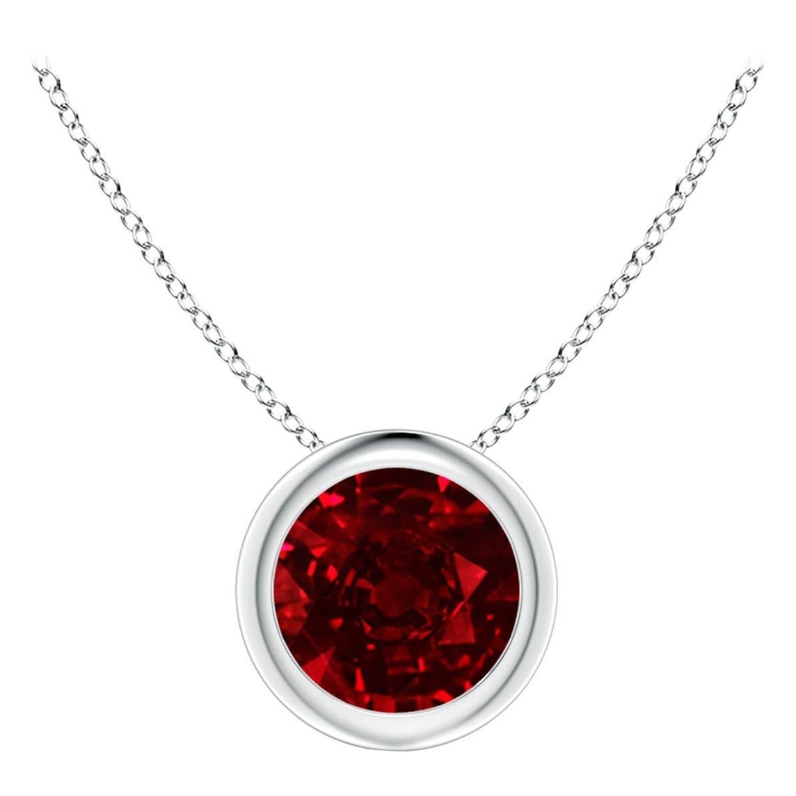 Natural Round Ruby Solitaire Pendant in 14K White Gold (Size-6mm) For Sale