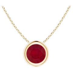 Colgante Solitario de Rubí Redondo Natural en Oro Amarillo de 14K (Tamaño-5mm)