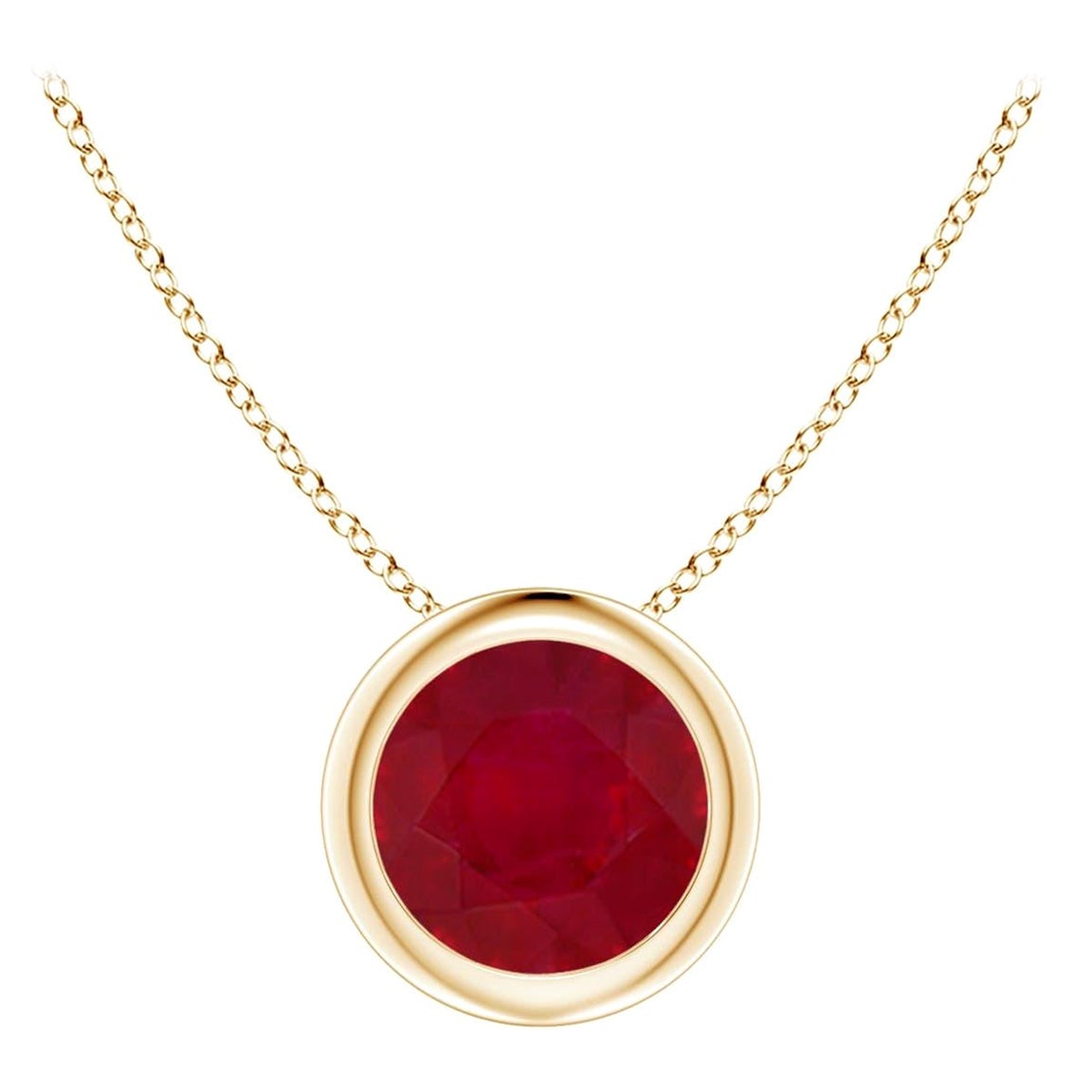 Natural Round Ruby Solitaire Pendant in 14K Yellow Gold (Size-6mm) For Sale