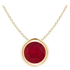 Colgante Solitario de Rubí Redondo Natural en Oro Amarillo de 14K (Tamaño-6mm)
