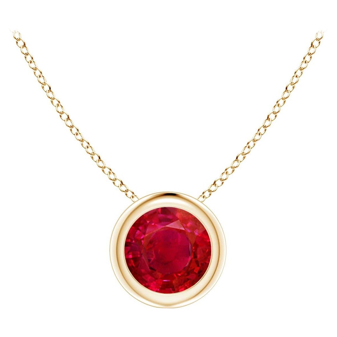 Natural Round Ruby Solitaire Pendant in 14K Yellow Gold (Size-5mm) For Sale