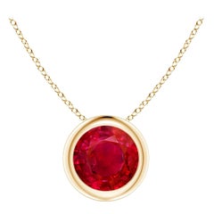 Natural Round Ruby Solitaire Pendant in 14K Yellow Gold (Size-6mm)