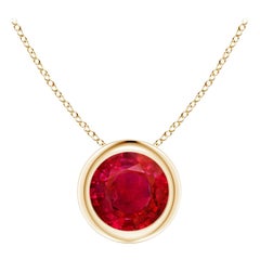 Colgante Solitario de Rubí Redondo Natural en Oro Amarillo de 14K (Tamaño-6mm)