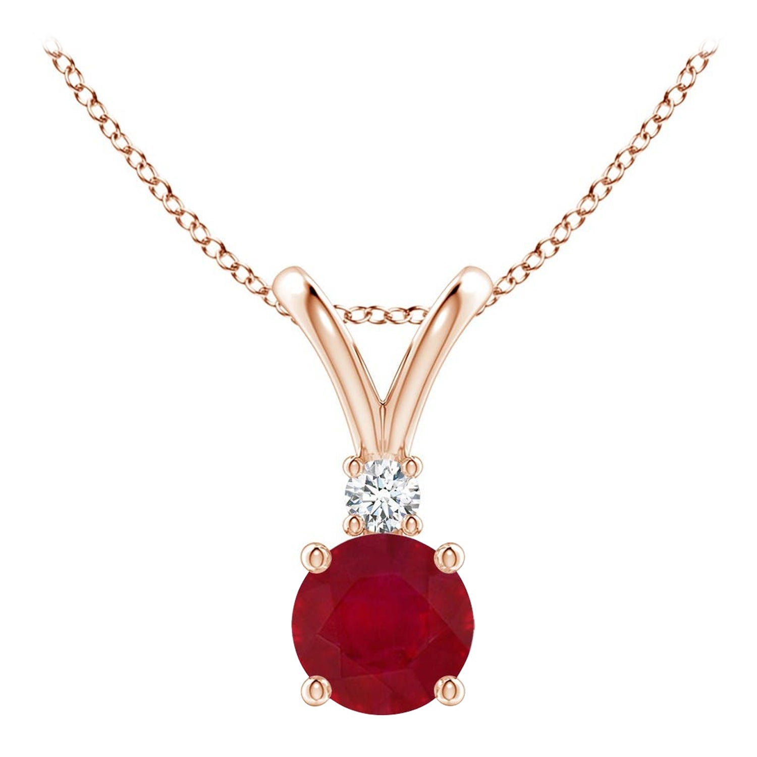 ANGARA Colgante de diamante solitario de rubí redondo natural de 0,60 ct en oro rosa de 14 quilates