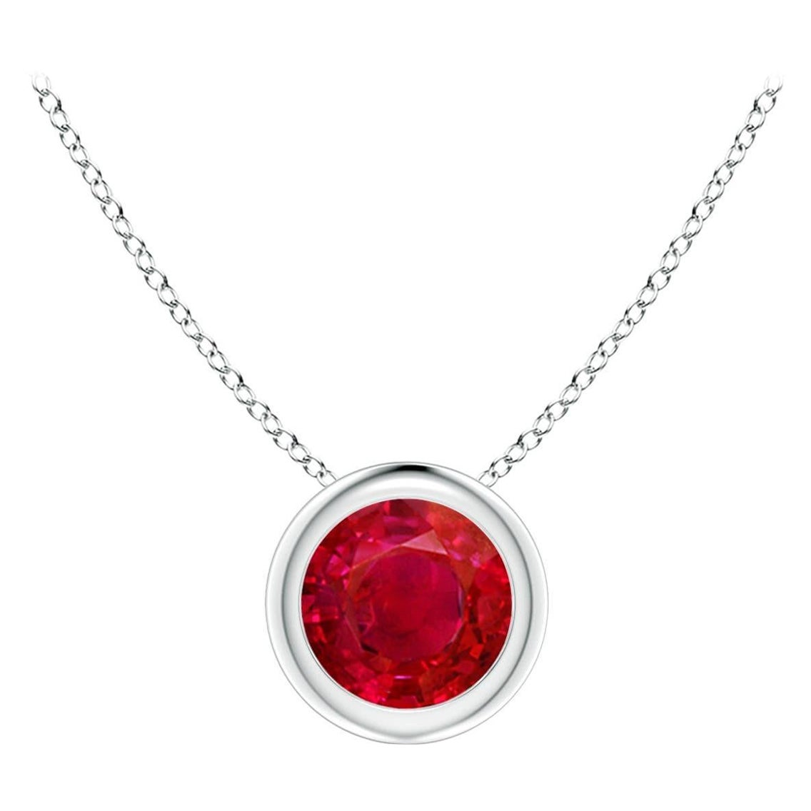 Natural Round Ruby Solitaire Pendant in Platinum (Size-5mm) For Sale