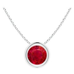 Natural Round Ruby Solitaire Pendant in Platinum (Size-5mm)