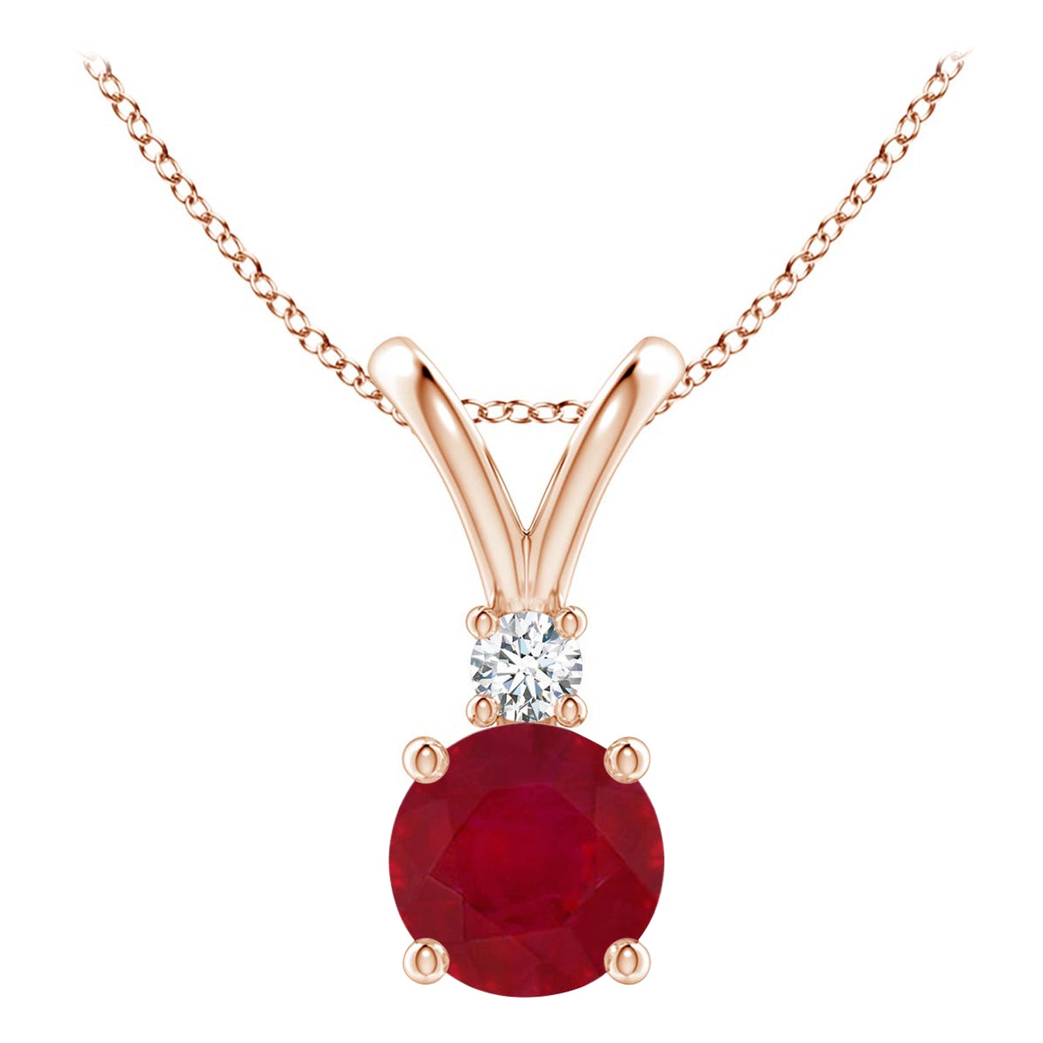 ANGARA Colgante de diamante solitario de rubí redondo natural de 1 ct en oro rosa de 14 quilates