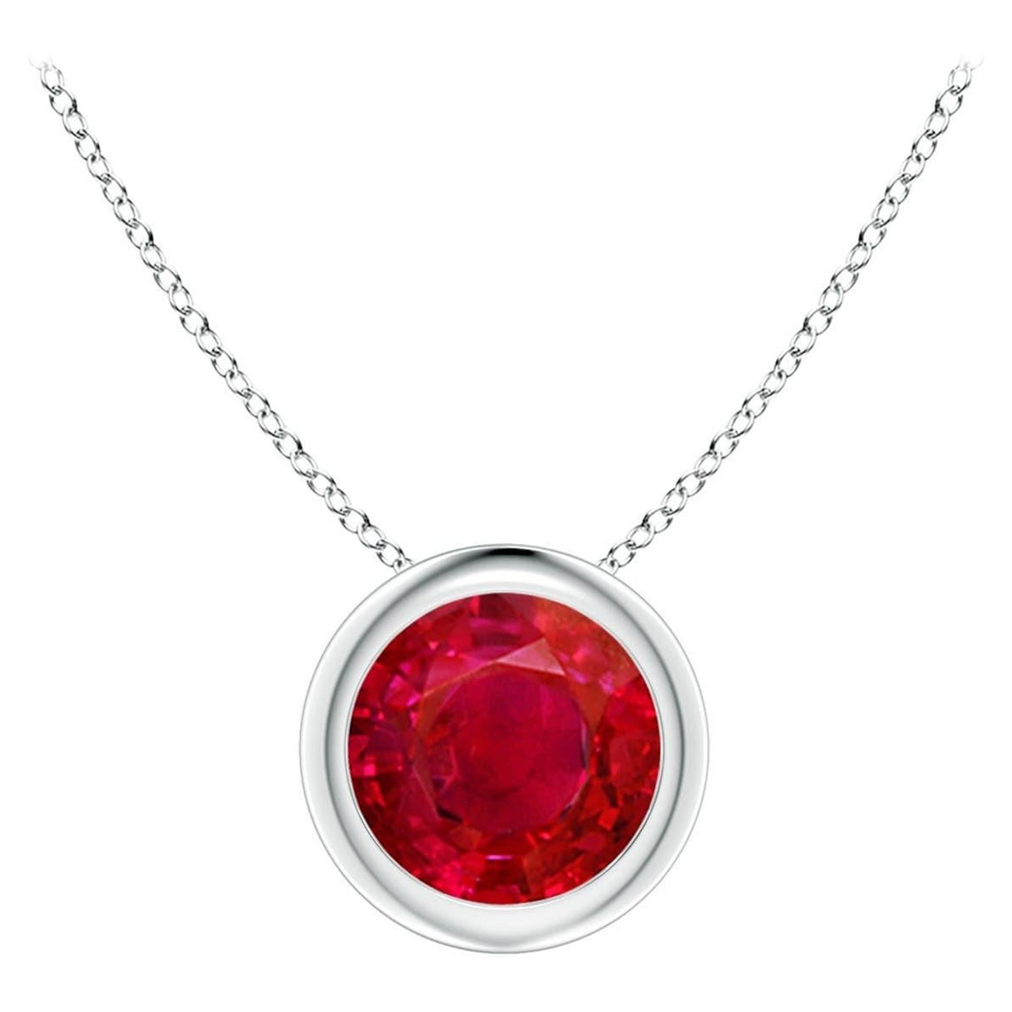 Natural Round Ruby Solitaire Pendant in Platinum (Size-6mm) For Sale