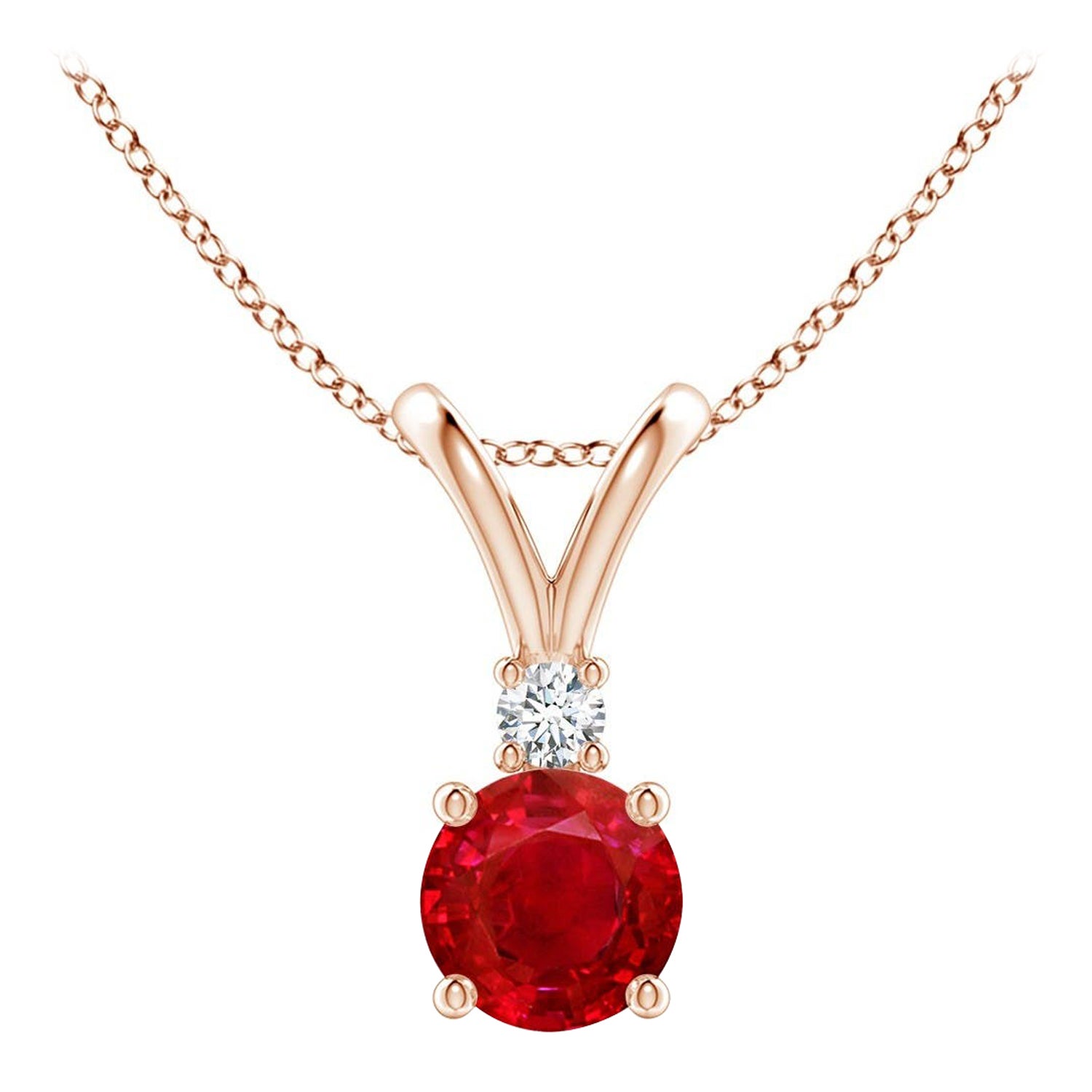 ANGARA Colgante de diamante solitario de rubí redondo natural de 0,60 ct en oro rosa de 14 quilates