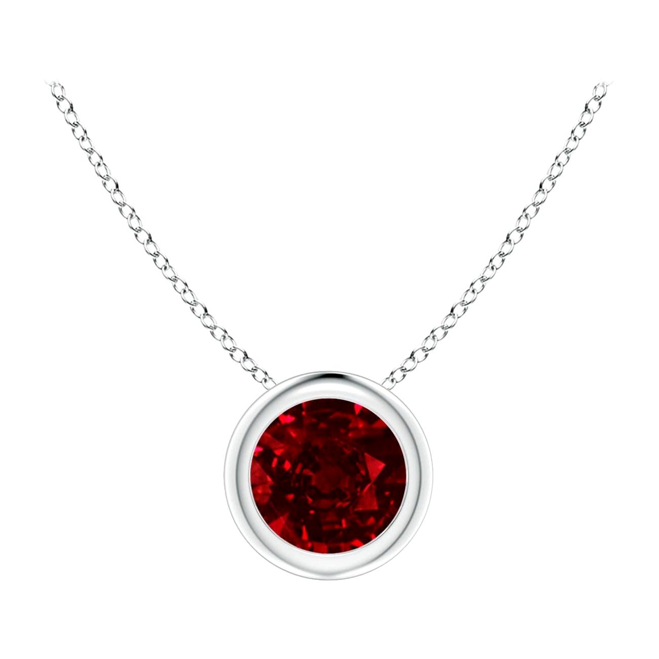 Natural Round Ruby Solitaire Pendant in Platinum (Size-5mm) For Sale